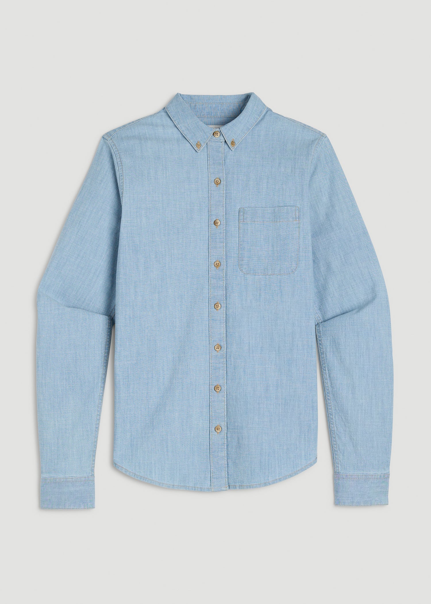 American Tall For Sale | Stretch Chambray Shirt for Tall Women in Light Blue Chambray