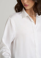American Tall Online Shop | Relaxed Button-Up Blouse for Tall Women in Pearl White