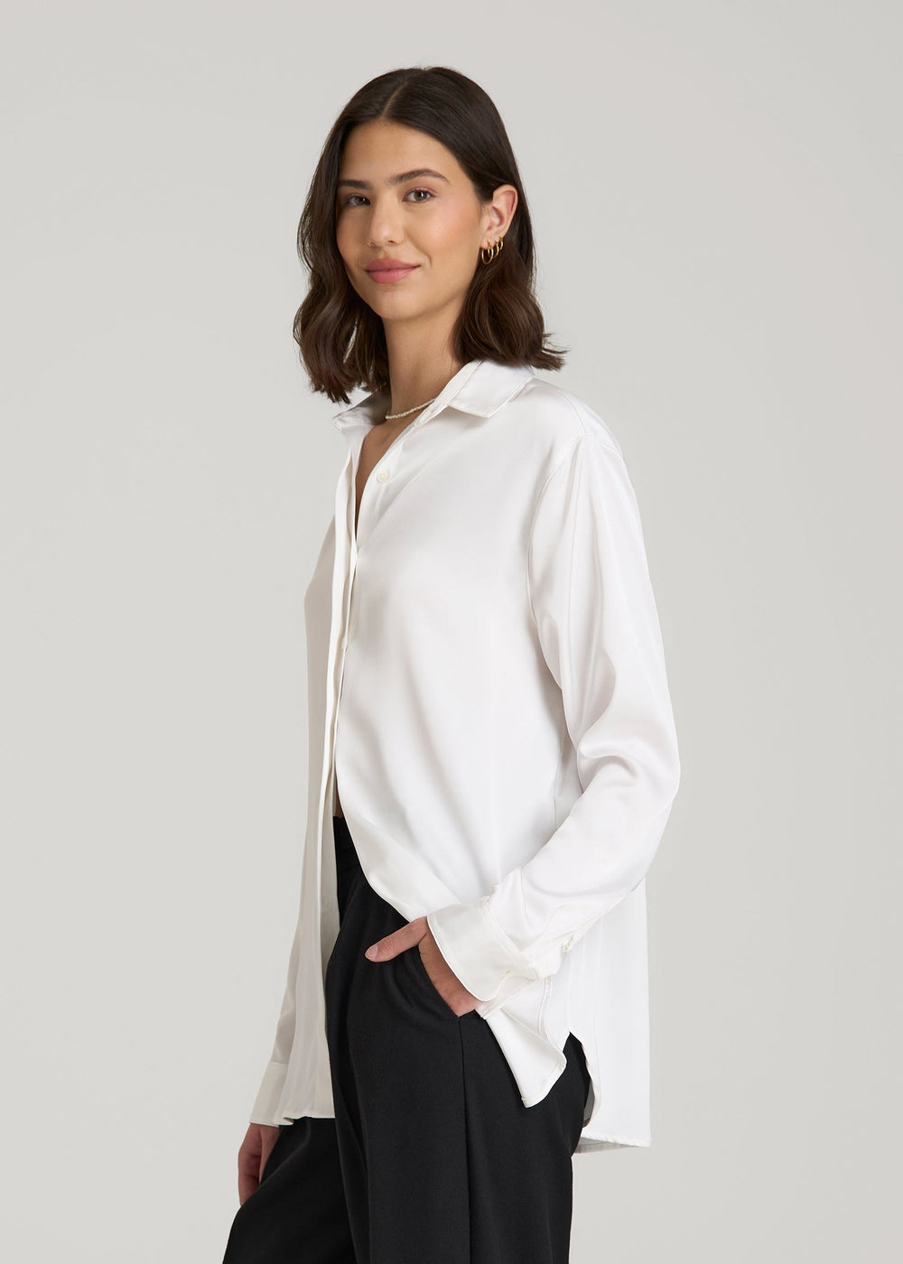 American Tall Online Shop | Relaxed Button-Up Blouse for Tall Women in Pearl White