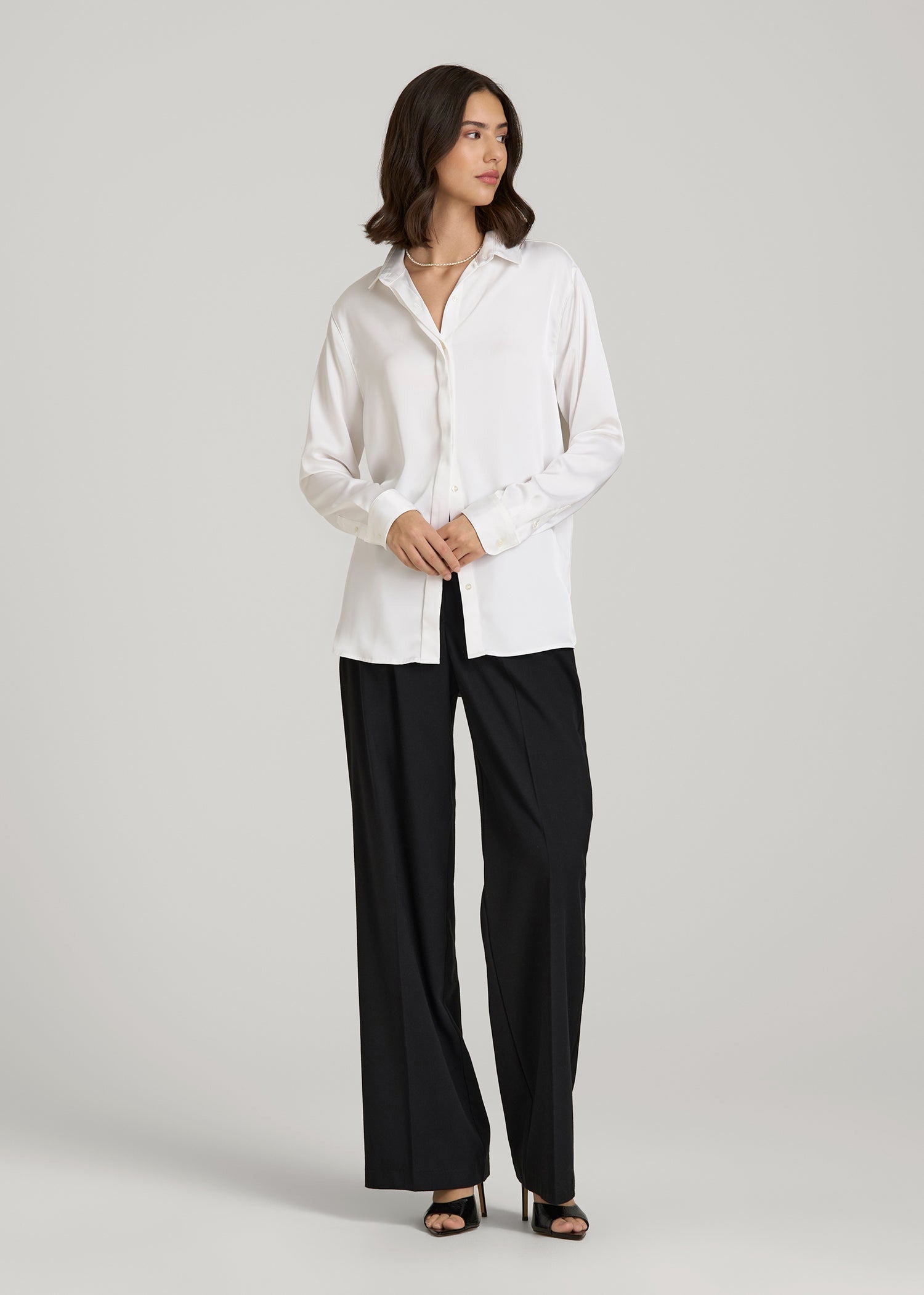 American Tall Online Shop | Relaxed Button-Up Blouse for Tall Women in Pearl White