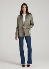 American Tall Discount | Relaxed Button-Up Blouse for Tall Women in Camper Green