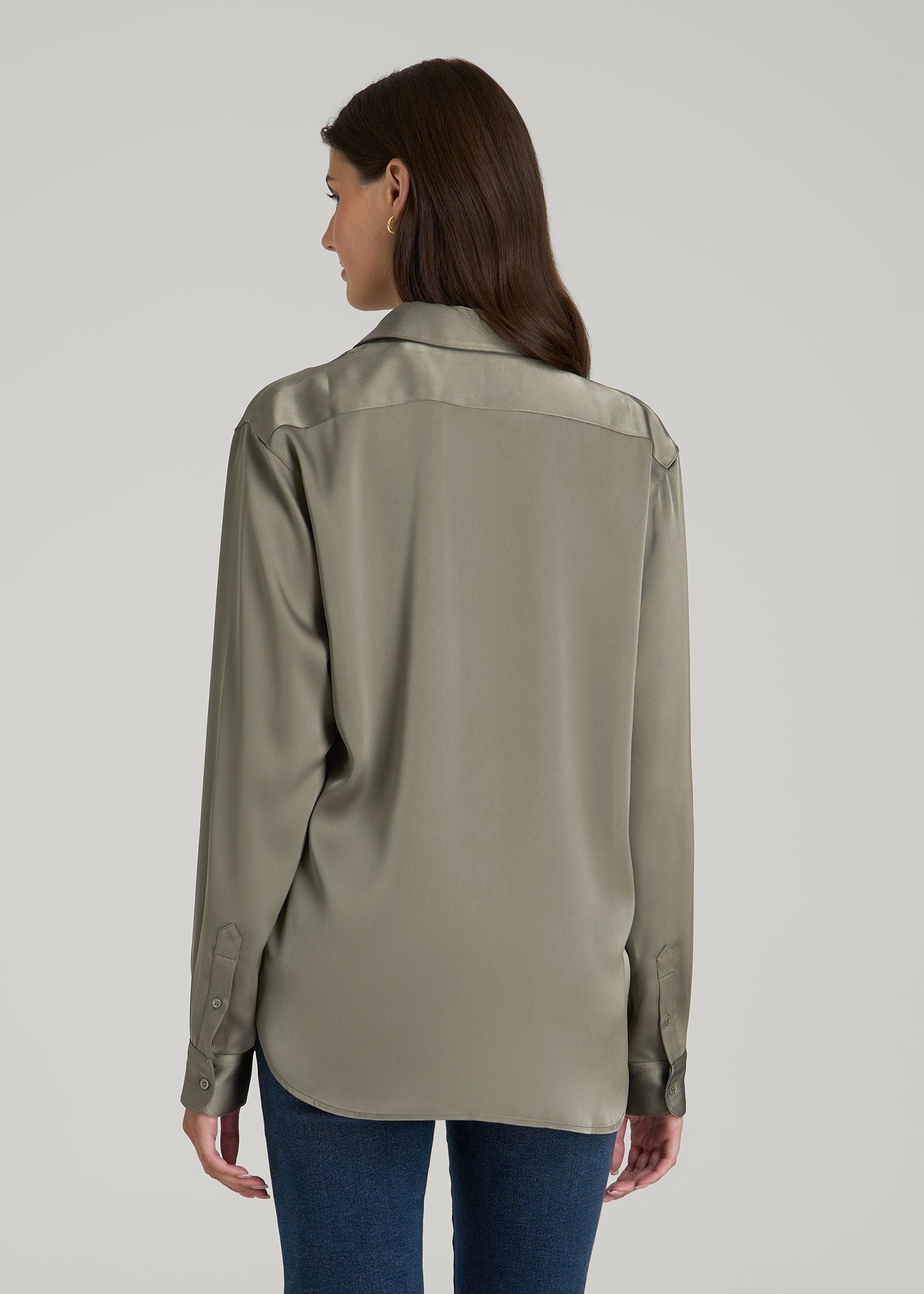 American Tall Discount | Relaxed Button-Up Blouse for Tall Women in Camper Green
