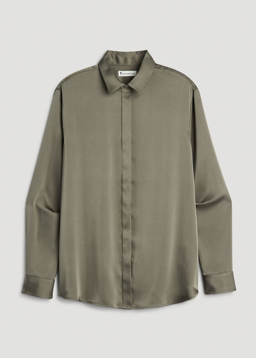 American Tall Discount | Relaxed Button-Up Blouse for Tall Women in Camper Green