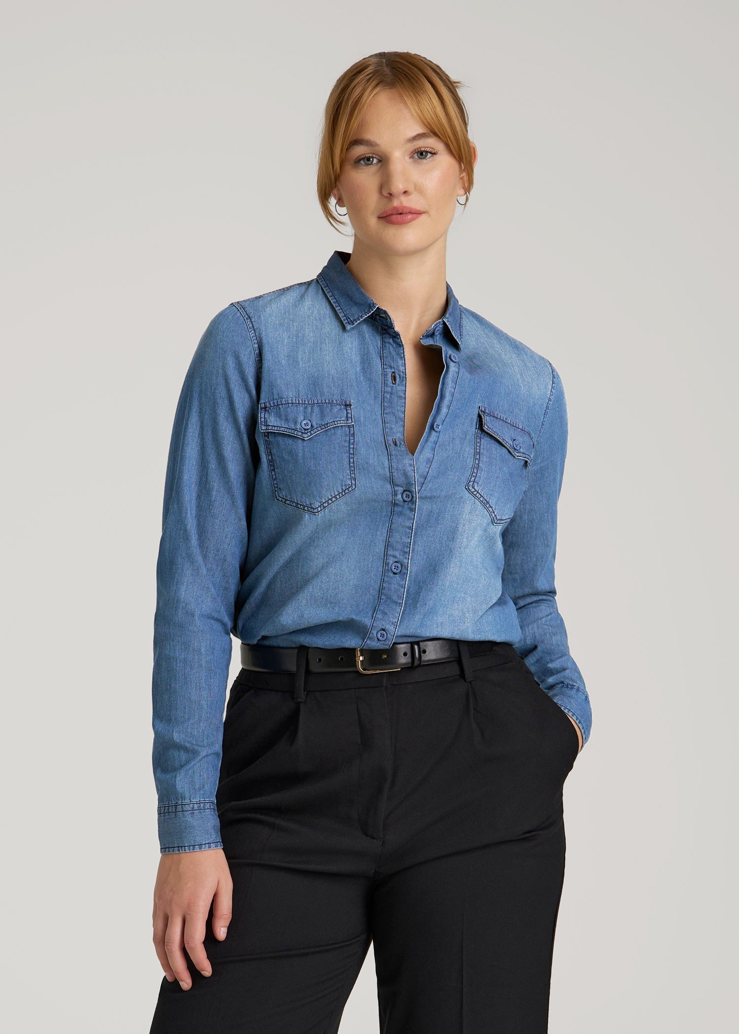 American Tall Online | Denim Shirt for Tall Women in Faded Blue
