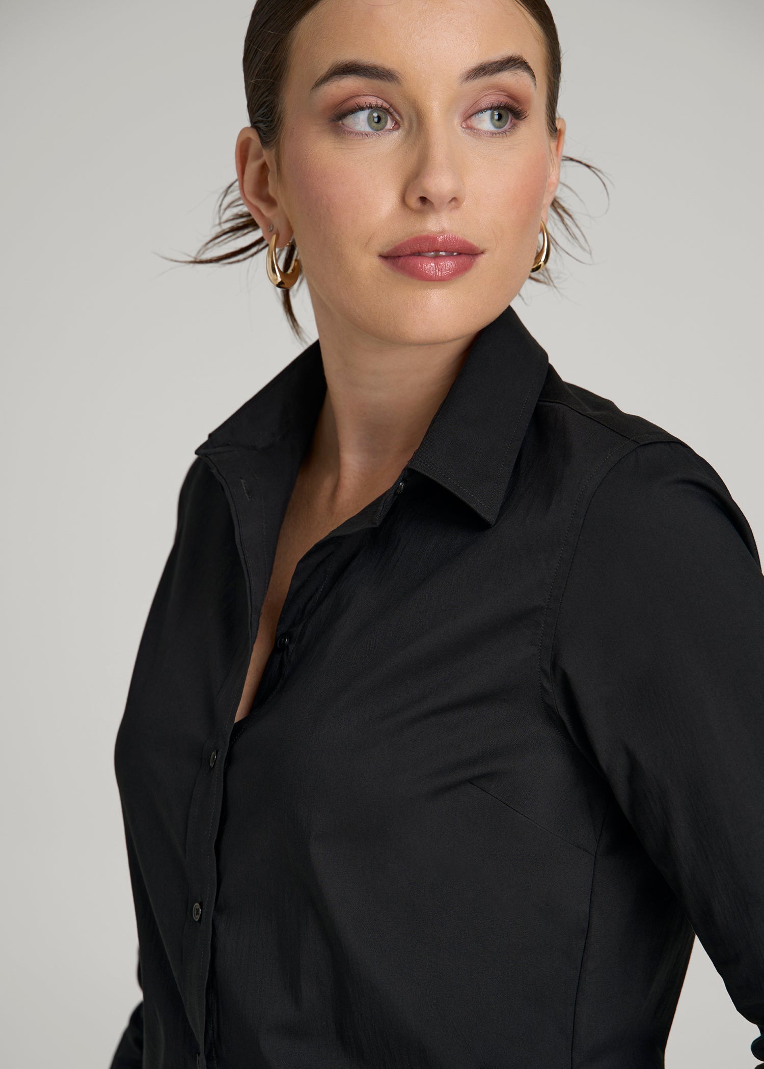 American Tall Outlet | Slim Fit Button Up Shirt for Tall Women in Black