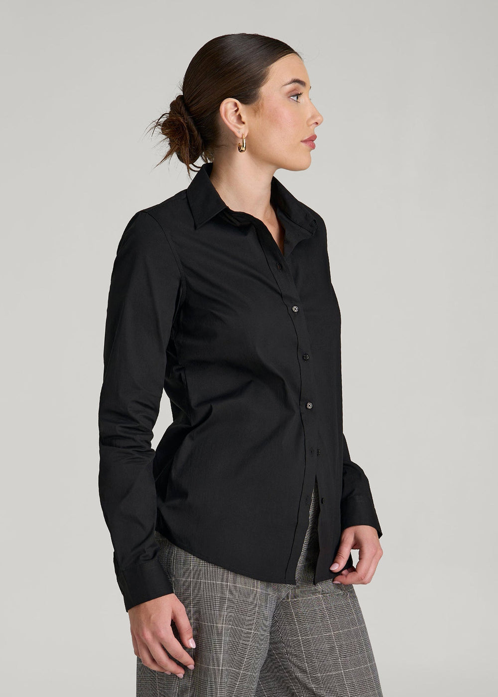 American Tall Outlet | Slim Fit Button Up Shirt for Tall Women in Black
