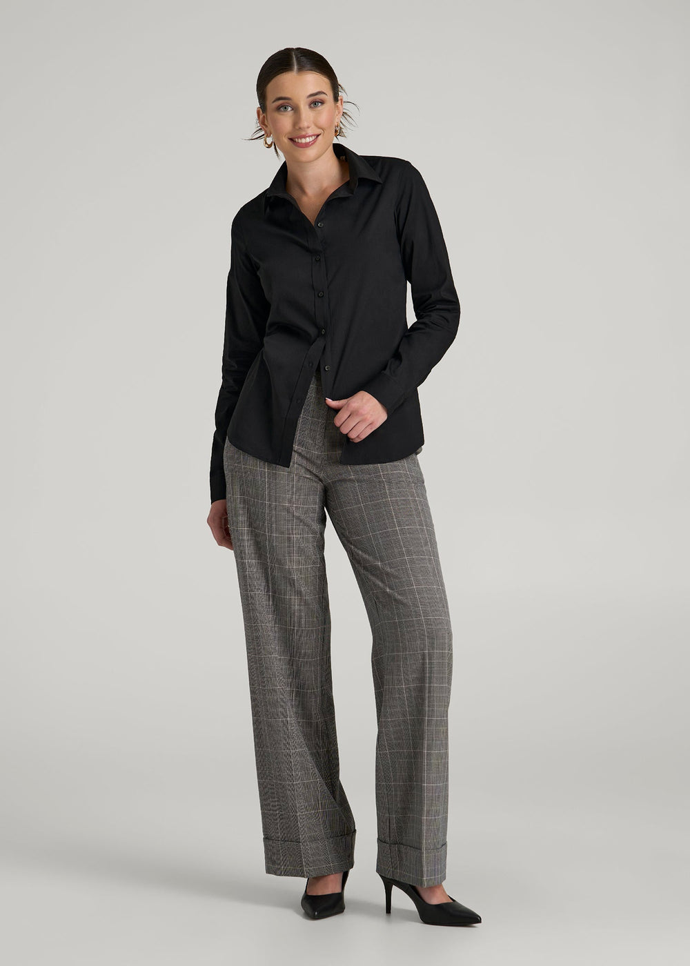 American Tall Outlet | Slim Fit Button Up Shirt for Tall Women in Black