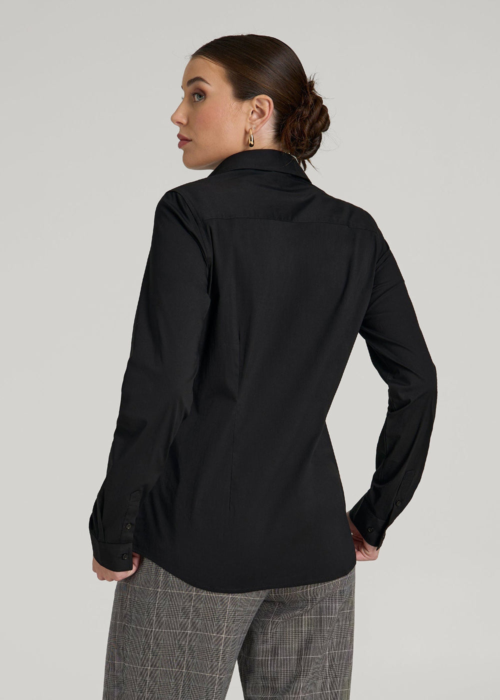 American Tall Outlet | Slim Fit Button Up Shirt for Tall Women in Black