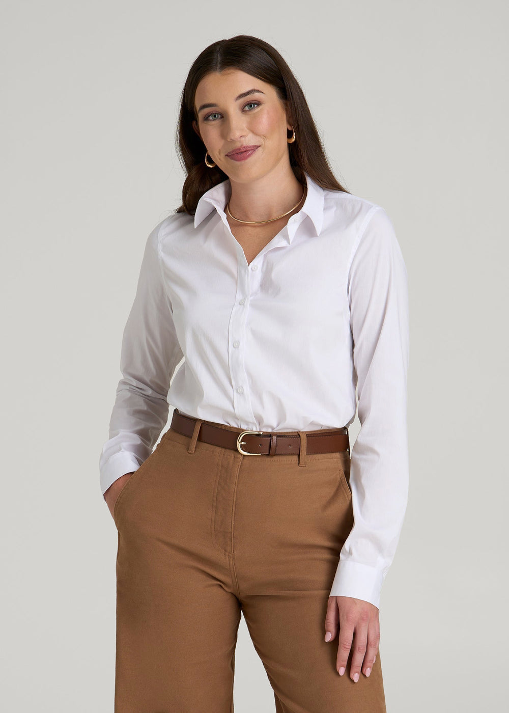 American Tall For Sale | Slim Fit Button Up Shirt for Tall Women in White