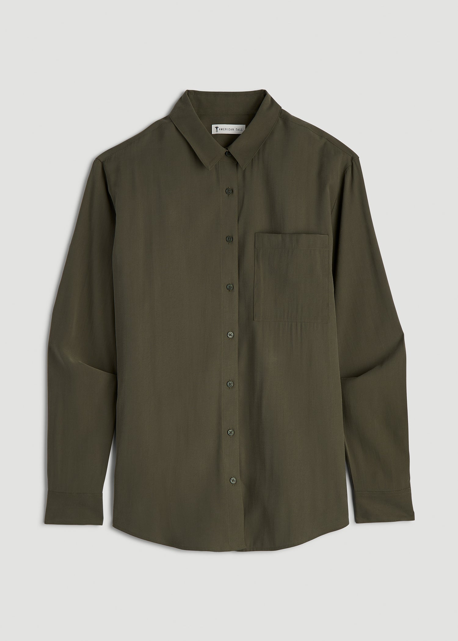 American Tall Online Shop | Relaxed Button-Up Single-Pocket Blouse for Tall Women in Forest Night