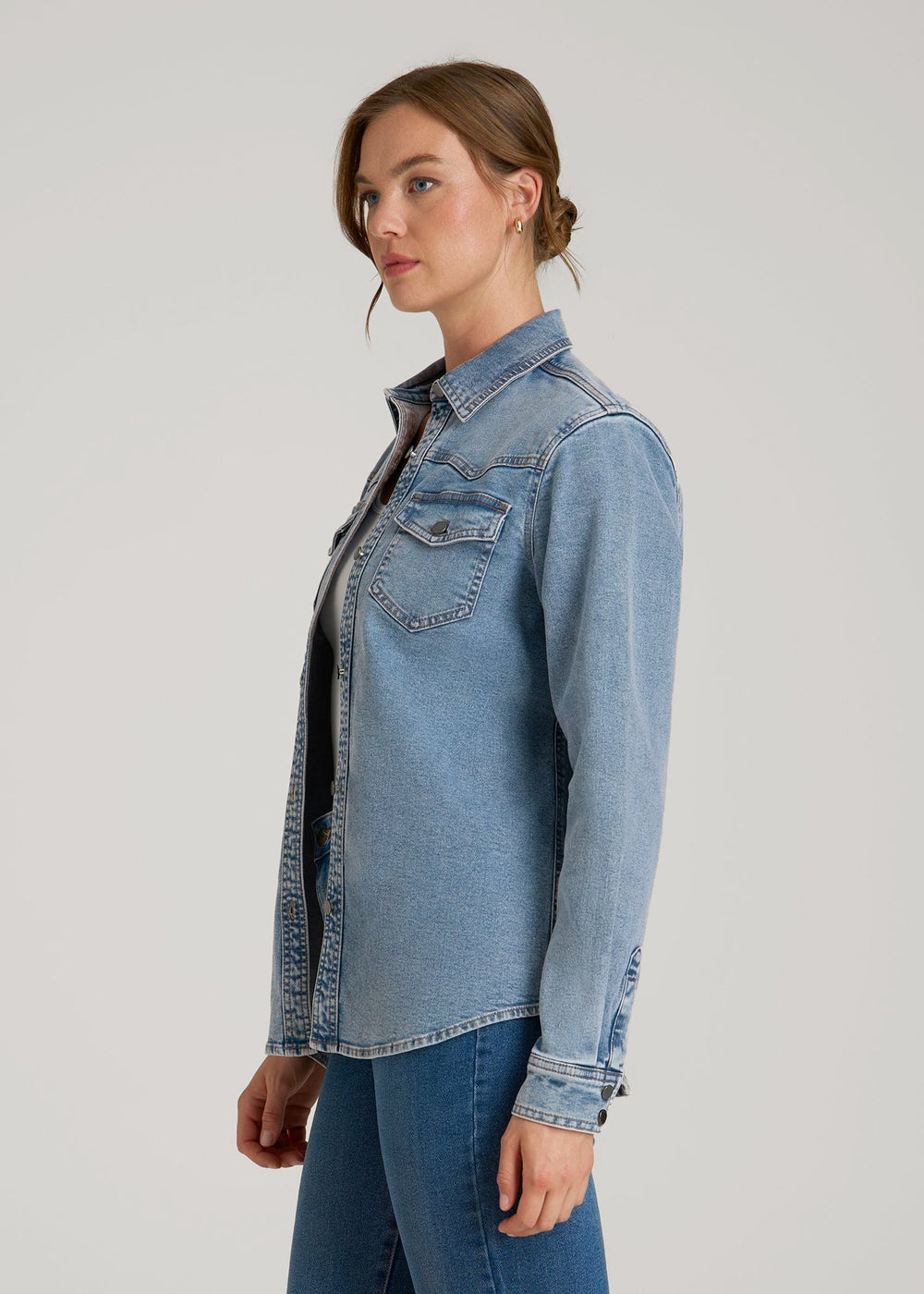 American Tall Discount | Western Denim Shirt for Tall Women in Heritage Faded