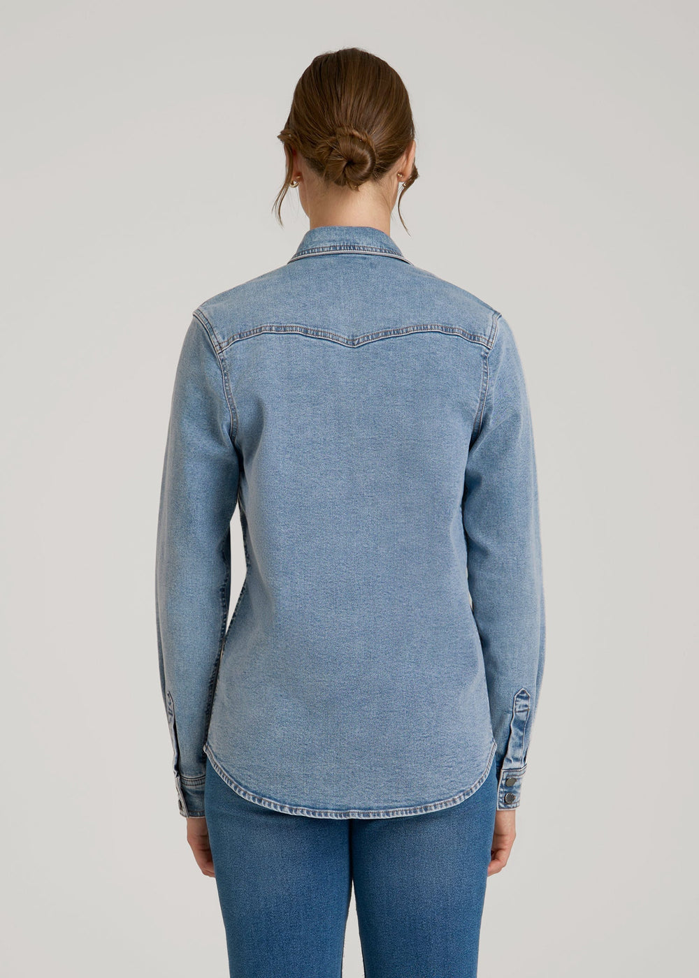 American Tall Discount | Western Denim Shirt for Tall Women in Heritage Faded