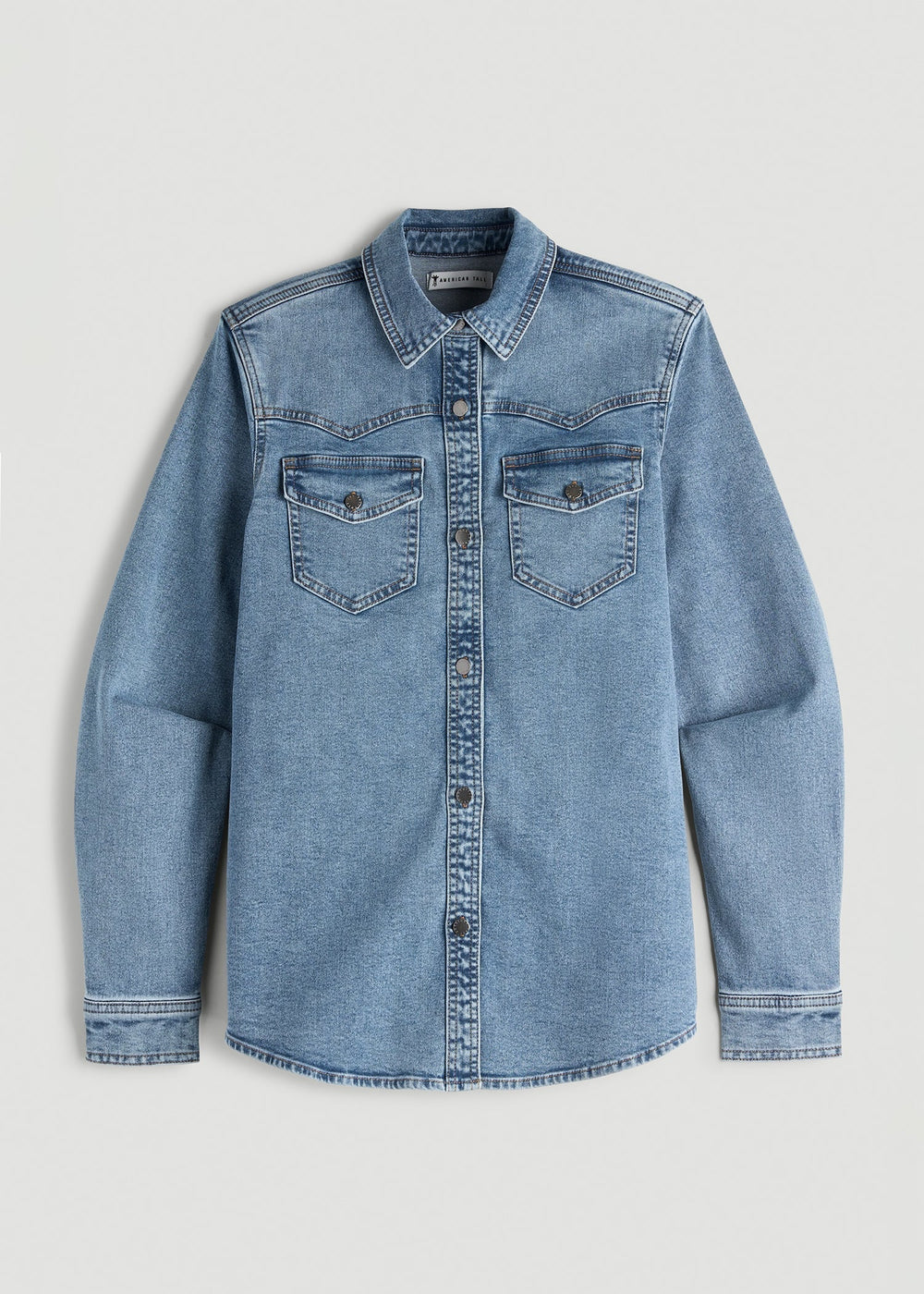 American Tall Discount | Western Denim Shirt for Tall Women in Heritage Faded