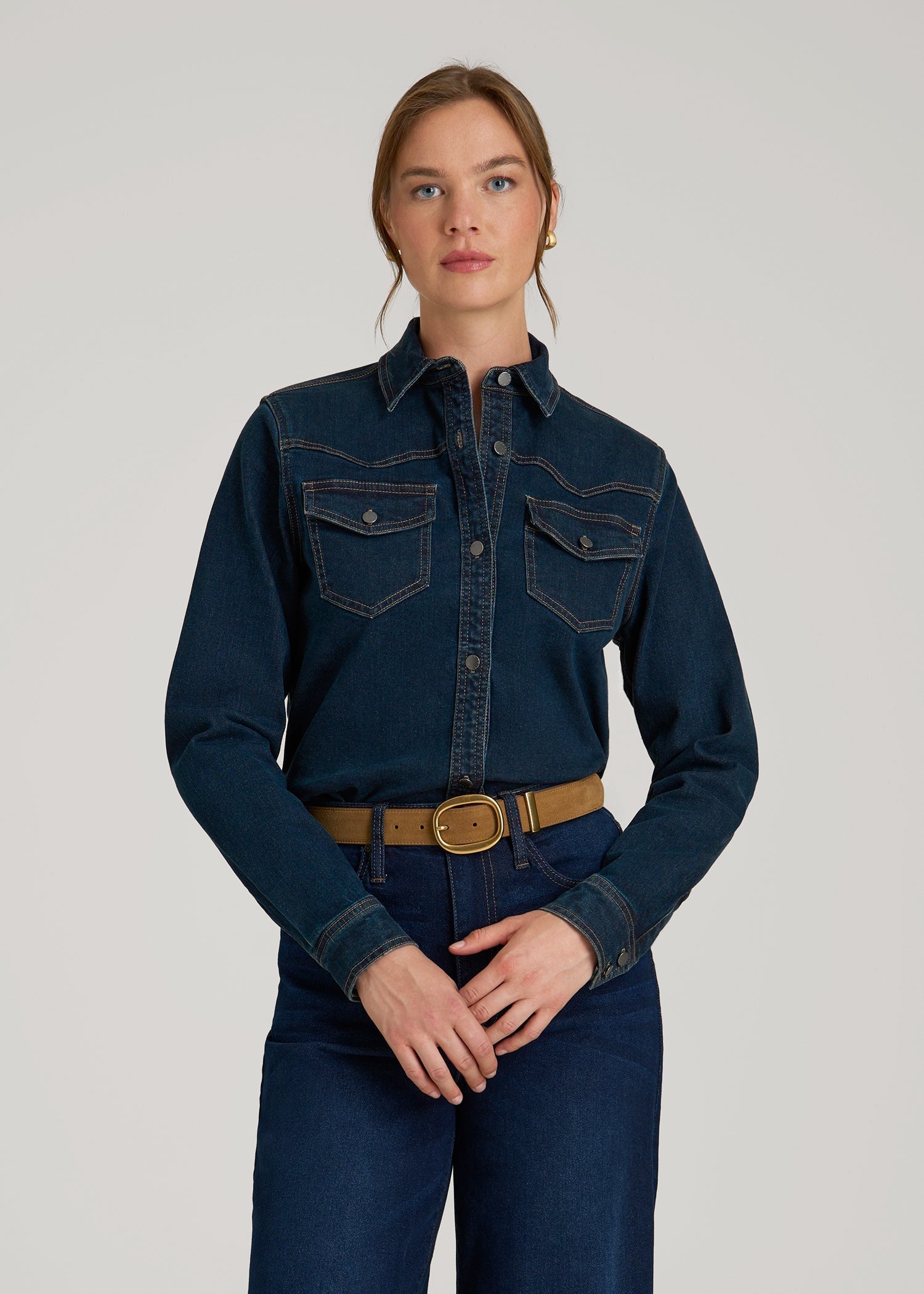 American Tall Online | Western Denim Shirt for Tall Women in Indigo Dusk