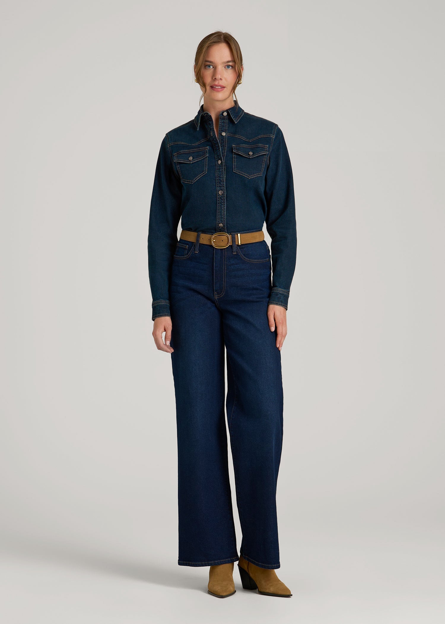 American Tall Online | Western Denim Shirt for Tall Women in Indigo Dusk
