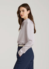 American Tall Outlet | Relaxed Button-Up Blouse for Tall Women in Grey Lilac