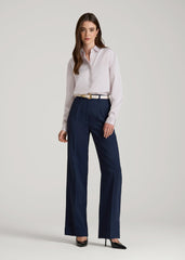 American Tall Outlet | Relaxed Button-Up Blouse for Tall Women in Grey Lilac