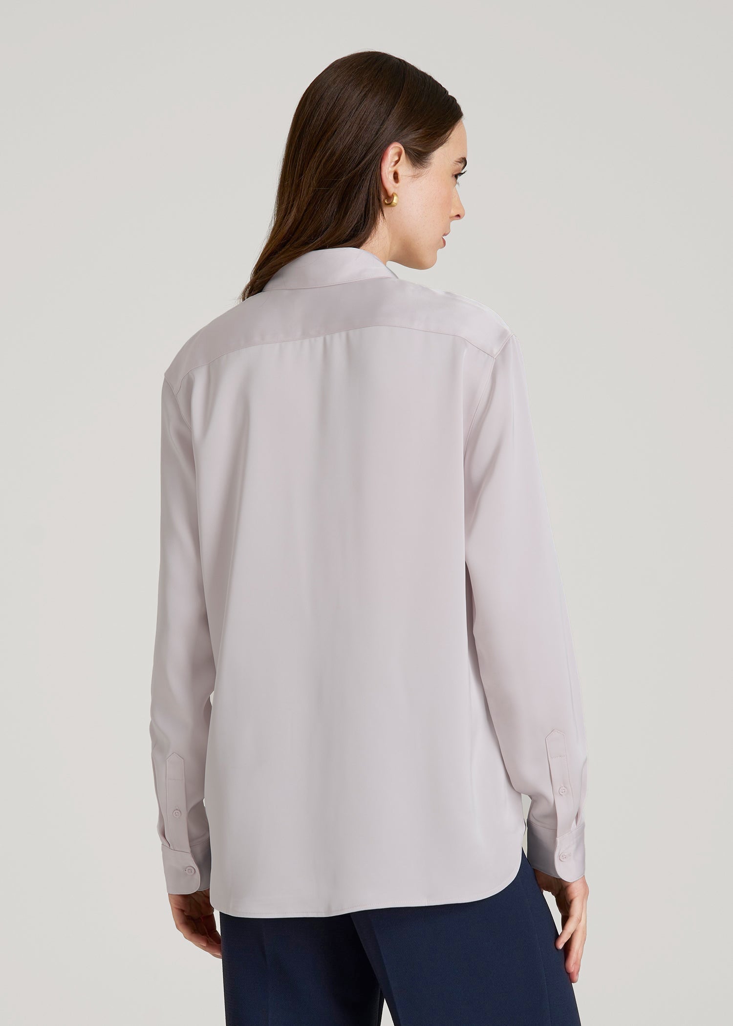 American Tall Outlet | Relaxed Button-Up Blouse for Tall Women in Grey Lilac