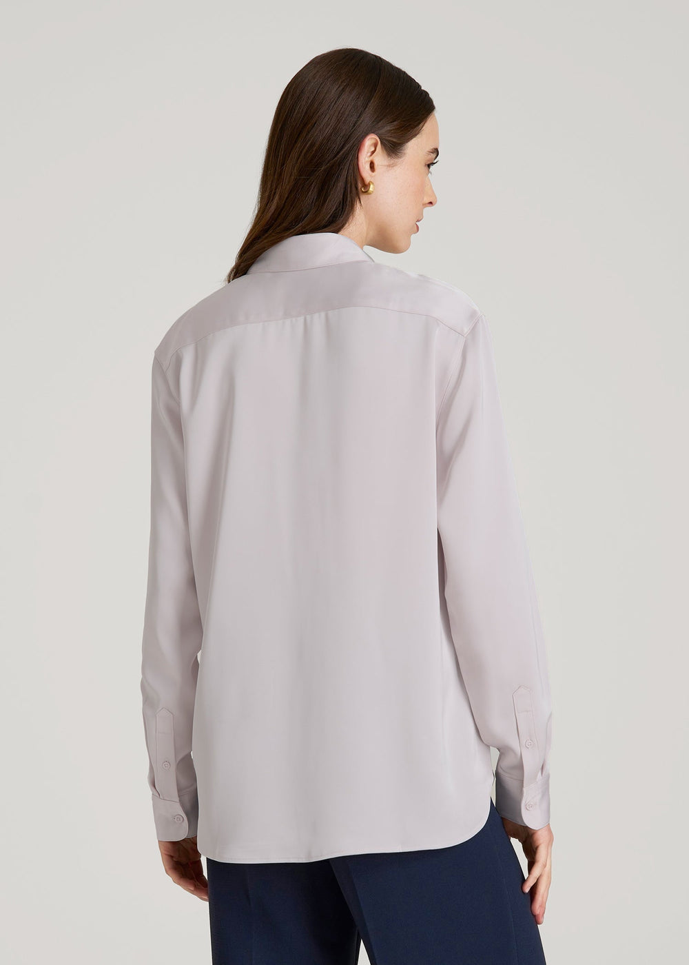 American Tall Outlet | Relaxed Button-Up Blouse for Tall Women in Grey Lilac