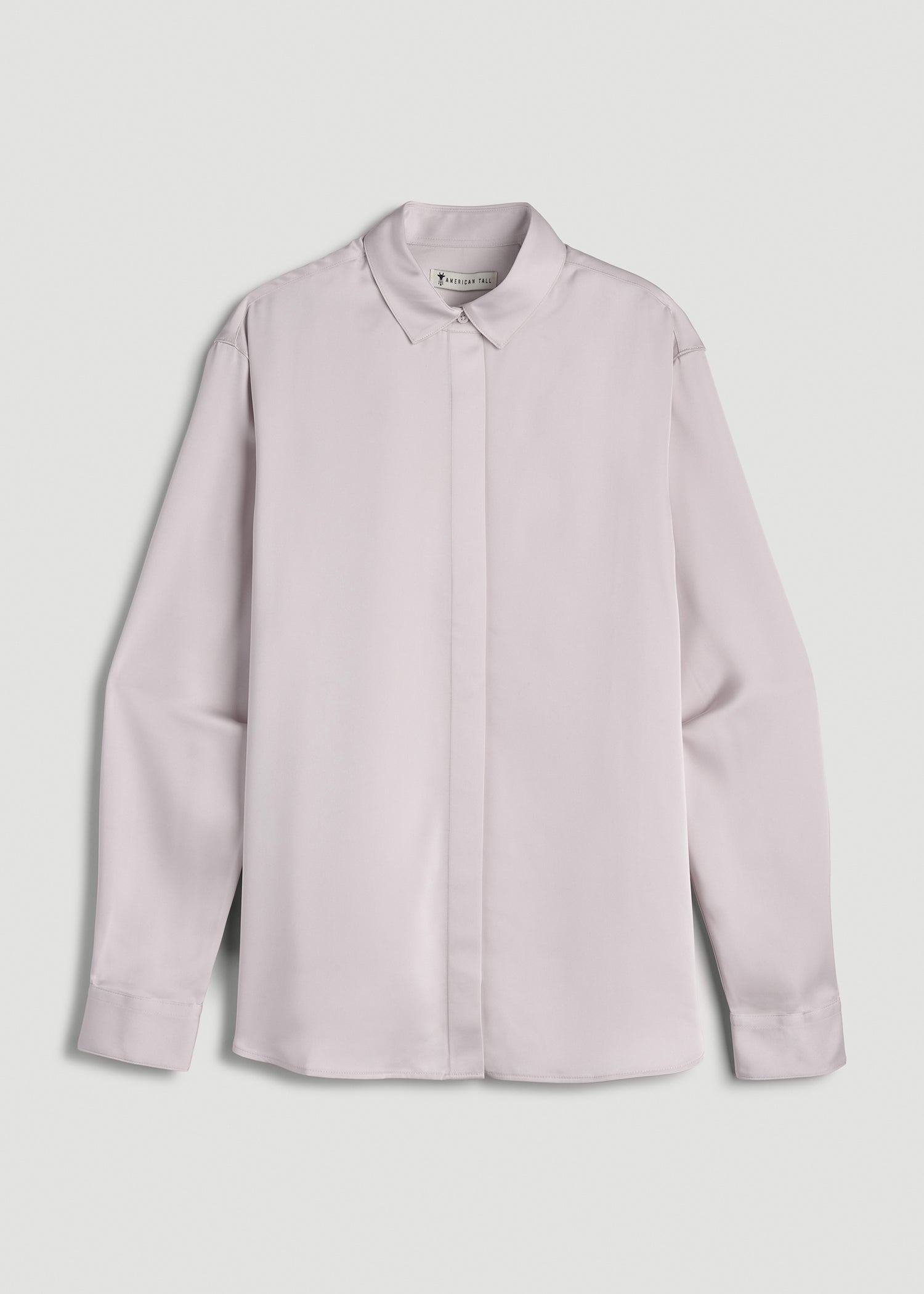 American Tall Outlet | Relaxed Button-Up Blouse for Tall Women in Grey Lilac