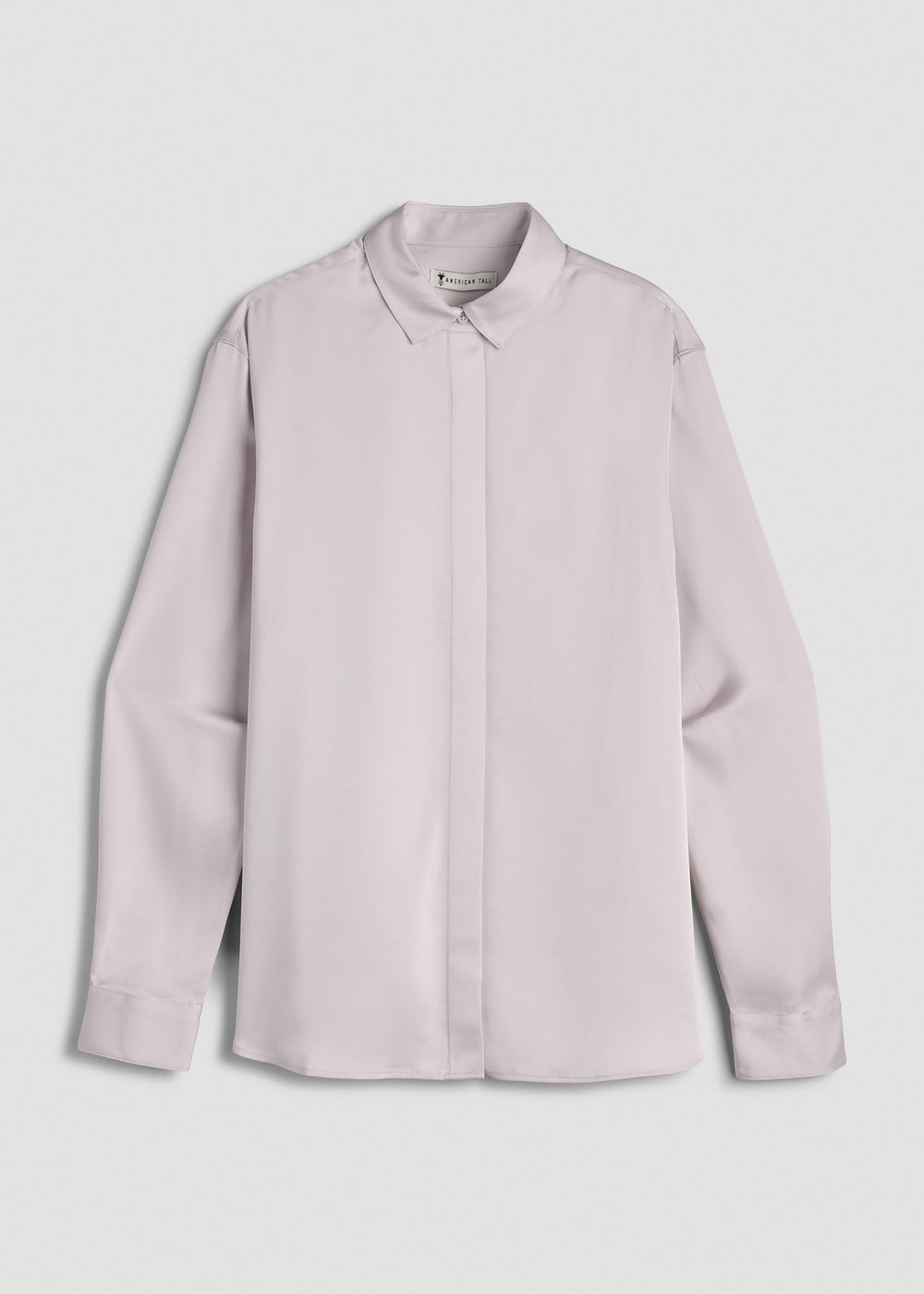 American Tall Outlet | Relaxed Button-Up Blouse for Tall Women in Grey Lilac
