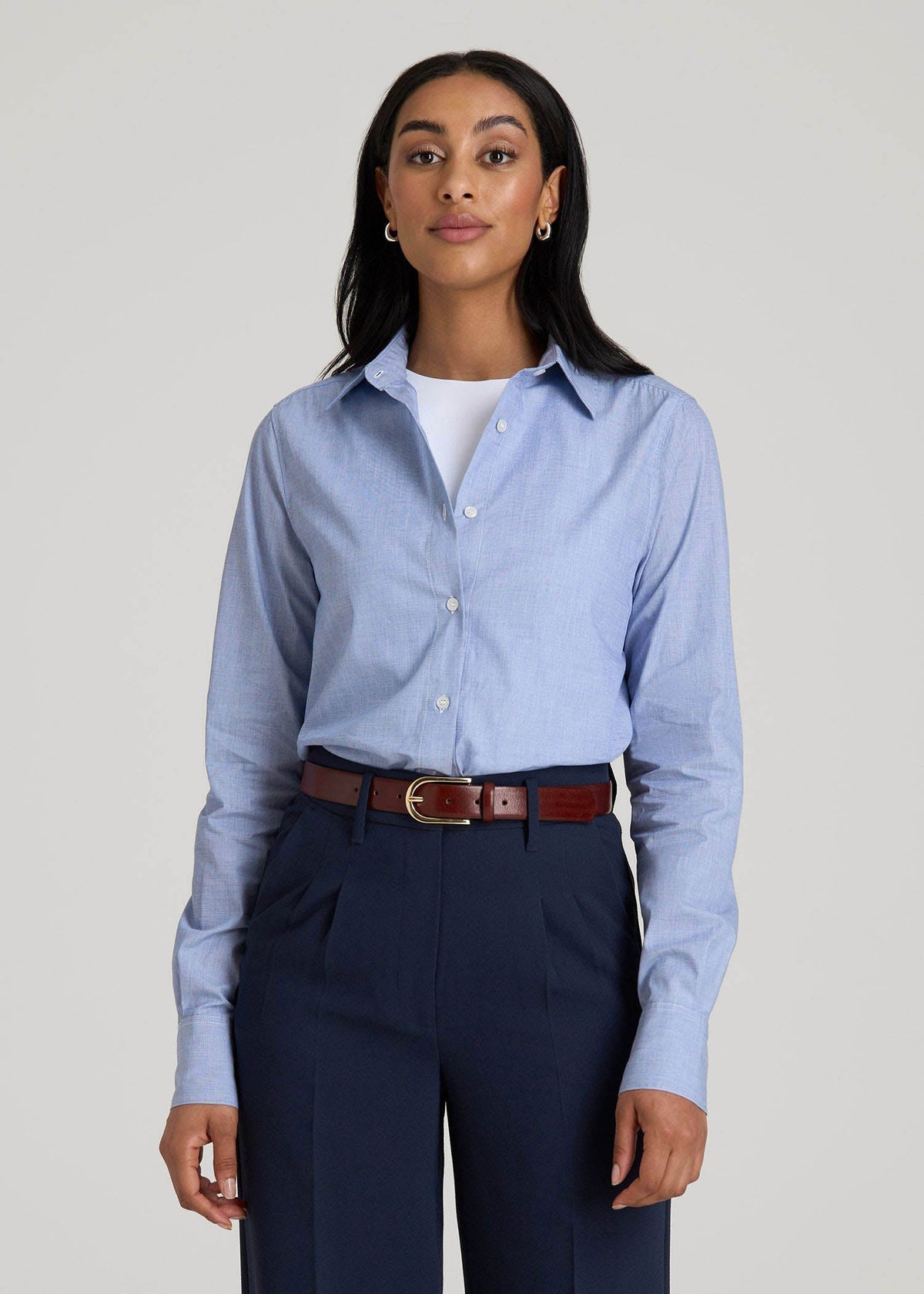 American Tall Online Shop | Regular Fit Dress Shirt for Tall Women in Chambray Blue