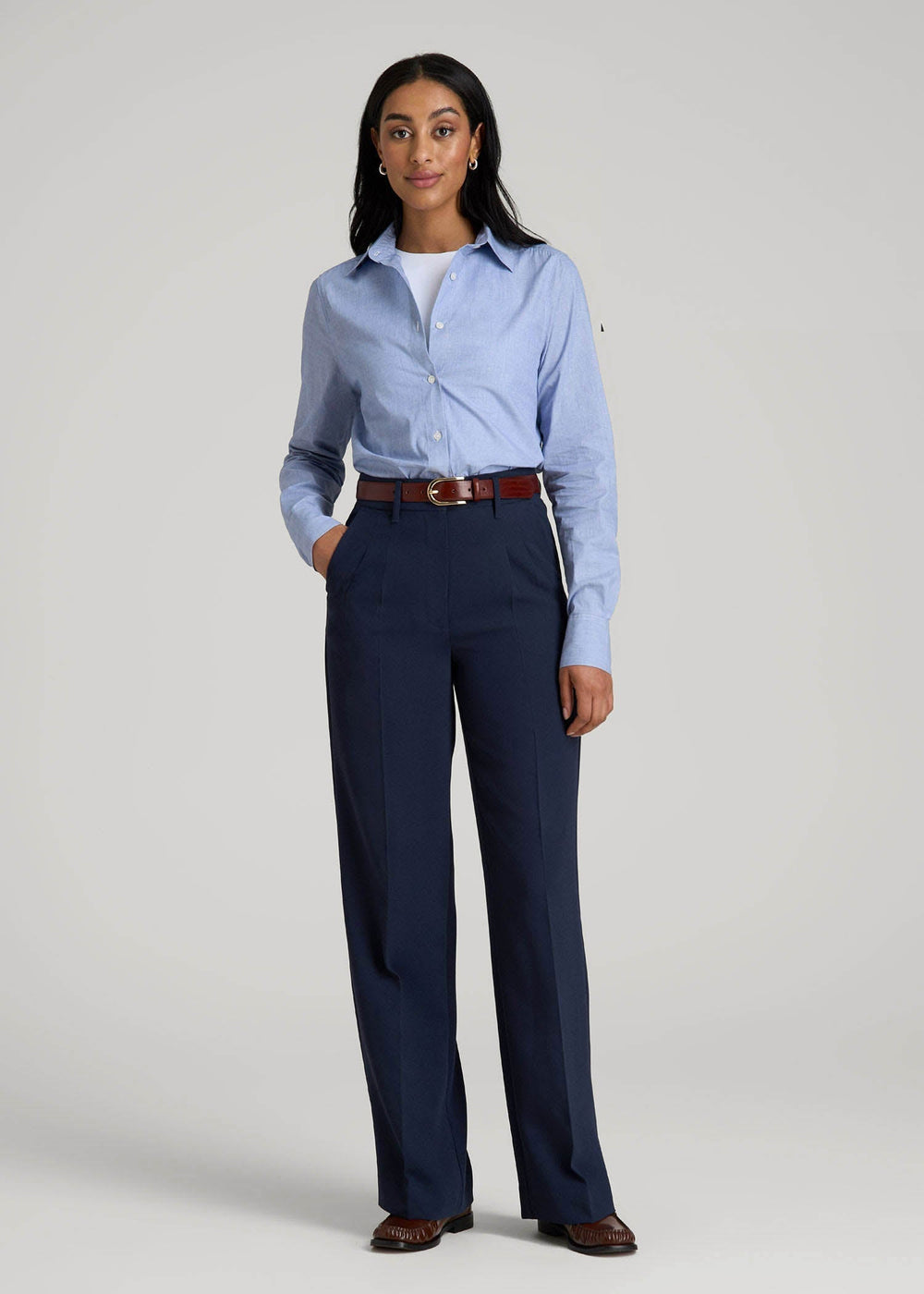 American Tall Online Shop | Regular Fit Dress Shirt for Tall Women in Chambray Blue