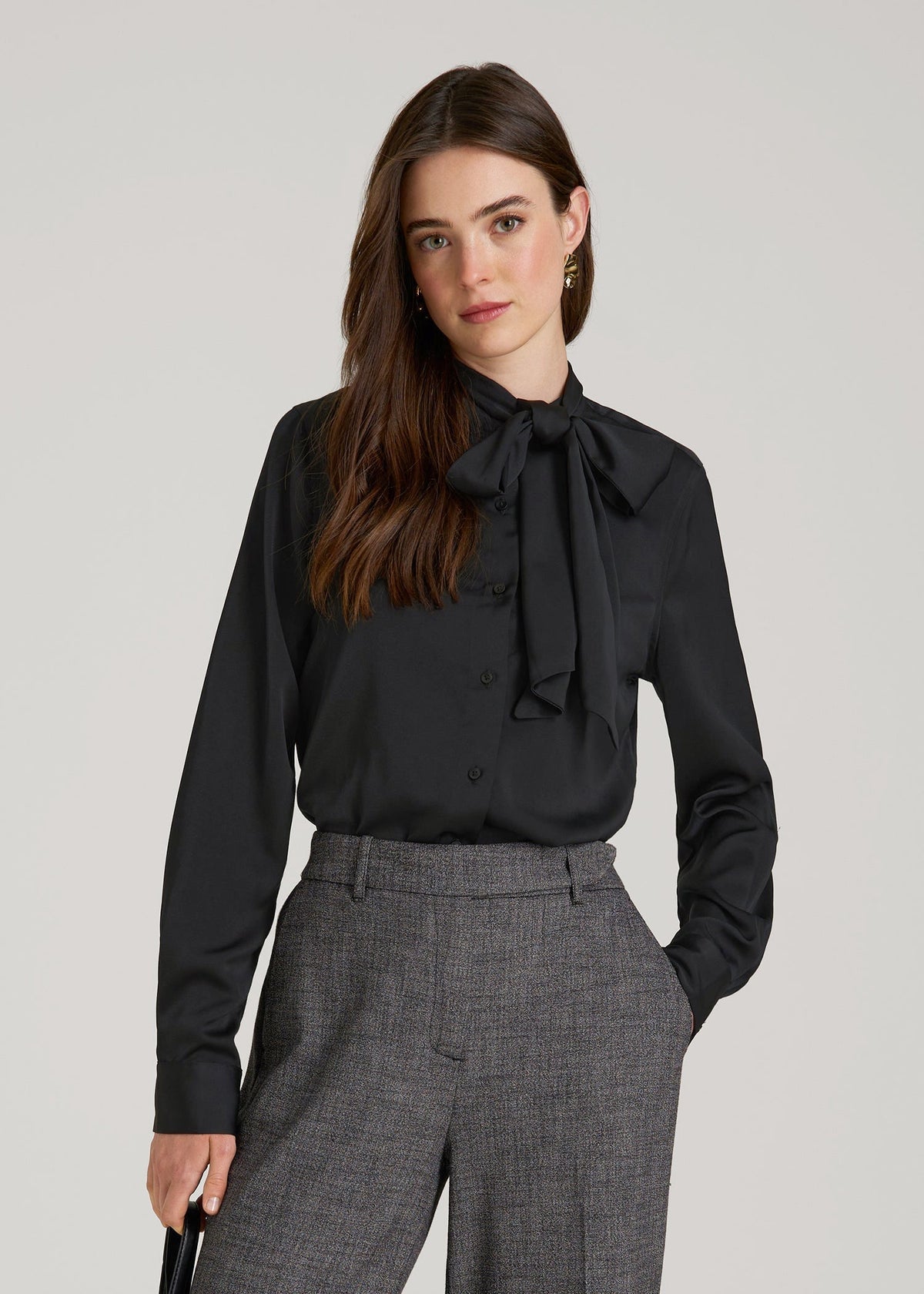 American Tall Online | Satin Blouse With Bow for Tall Women in Black
