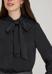 American Tall Online | Satin Blouse With Bow for Tall Women in Black