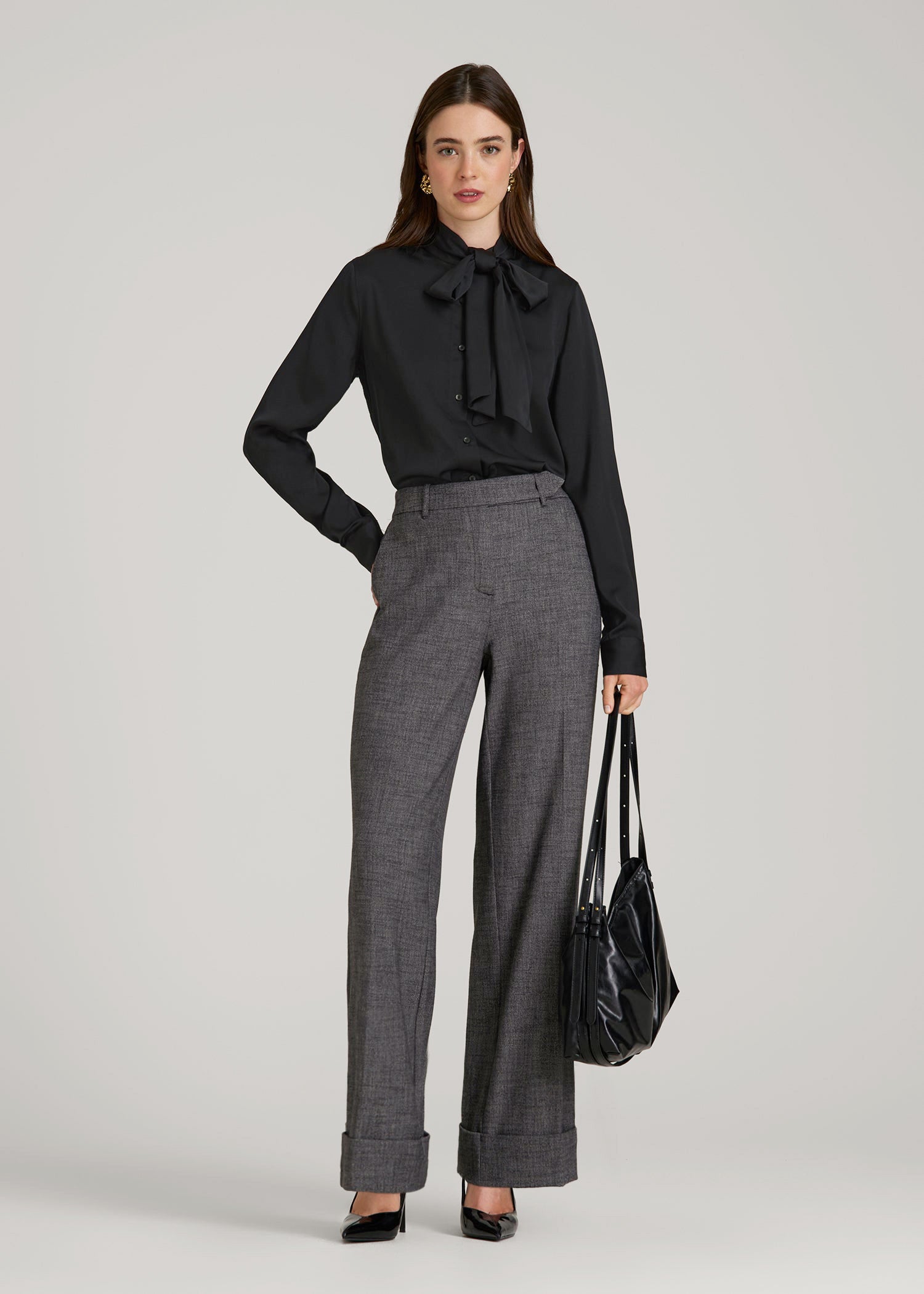American Tall Online | Satin Blouse With Bow for Tall Women in Black