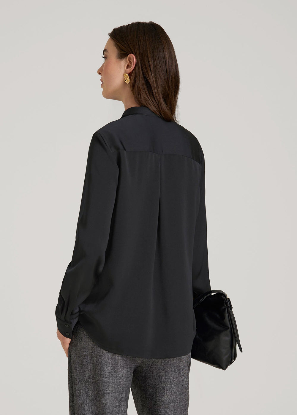 American Tall Online | Satin Blouse With Bow for Tall Women in Black
