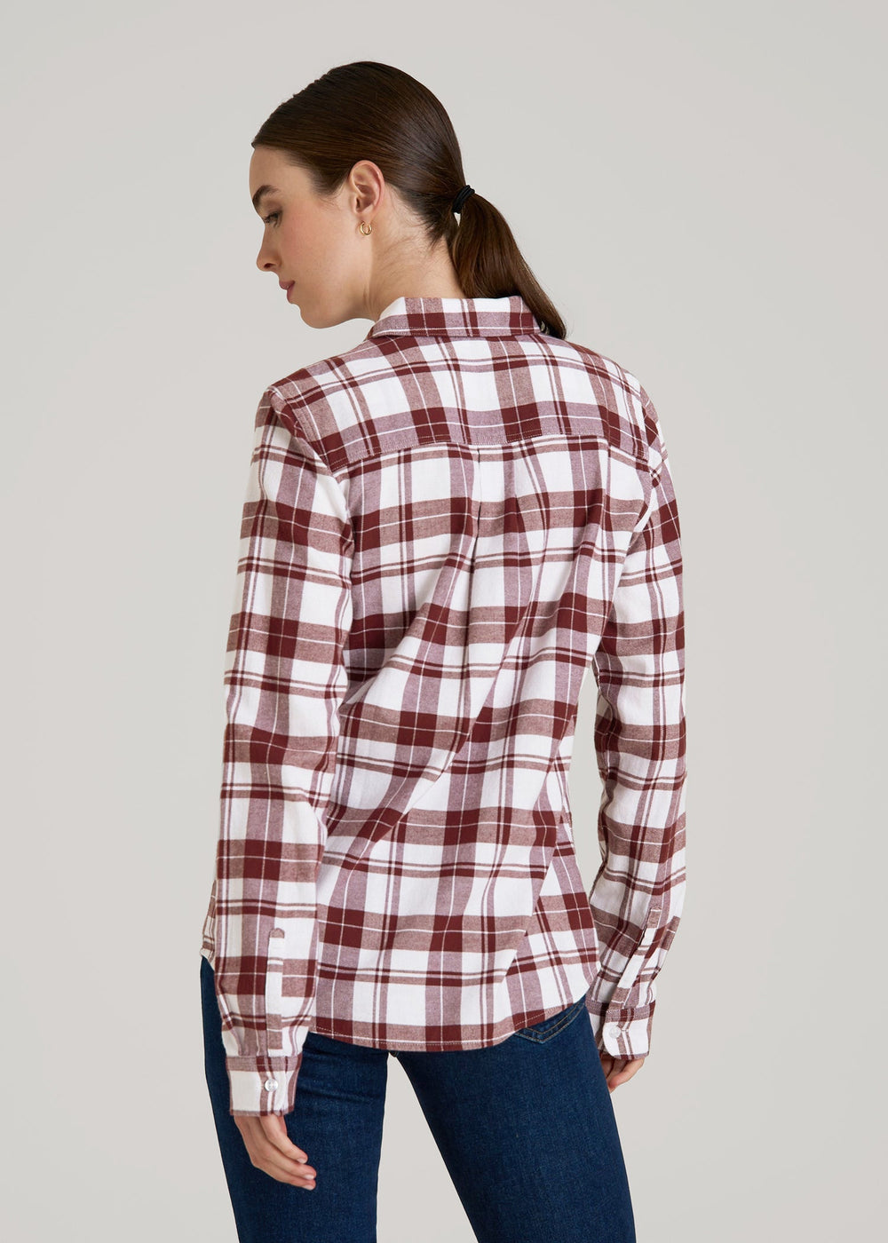 American Tall Sale | Flannel Button-Up Shirt for Tall Women in Port Royale Plaid