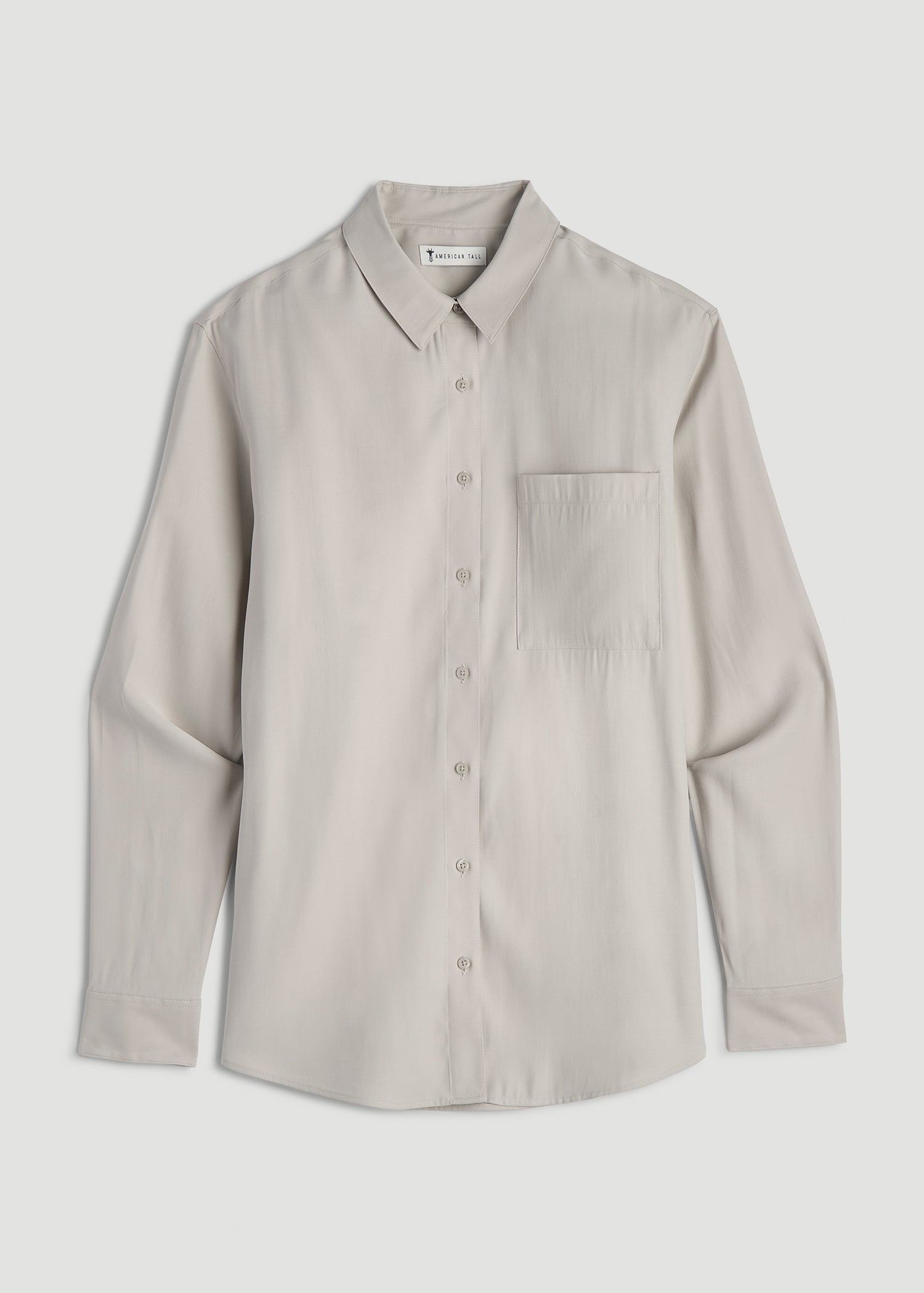 American Tall Outlet | Relaxed Button-Up Single-Pocket Blouse for Tall Women in Stone