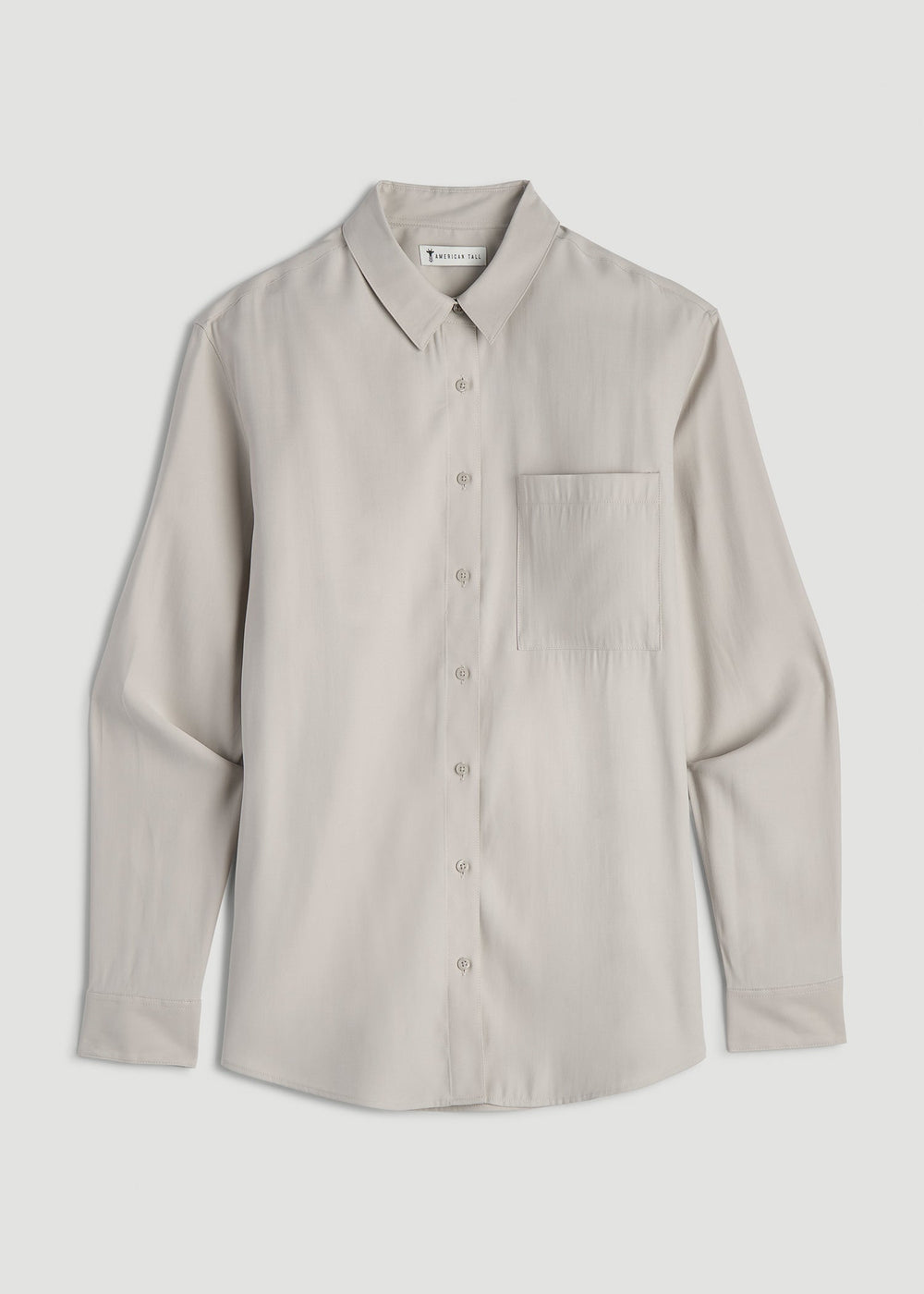 American Tall Outlet | Relaxed Button-Up Single-Pocket Blouse for Tall Women in Stone