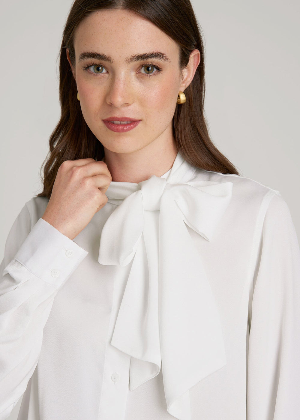 American Tall Online Shop | Satin Blouse With Bow for Tall Women in White