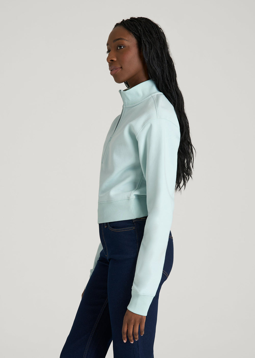 American Tall Discount | Wearever 2.0 Fleece Half-Zip Cropped Sweatshirt for Tall Women in Opal Blue