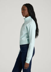 American Tall Discount | Wearever 2.0 Fleece Half-Zip Cropped Sweatshirt for Tall Women in Opal Blue