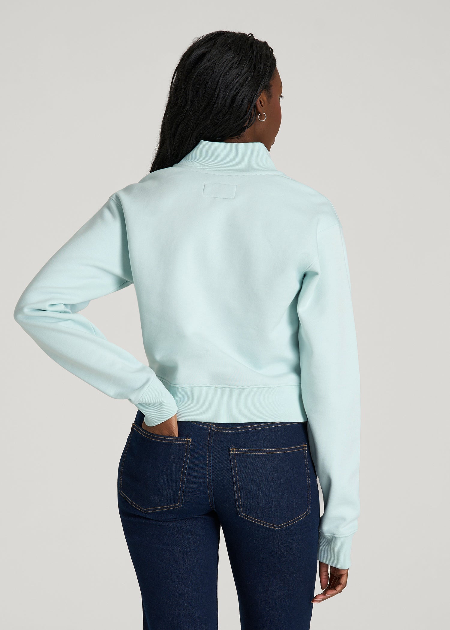 American Tall Discount | Wearever 2.0 Fleece Half-Zip Cropped Sweatshirt for Tall Women in Opal Blue