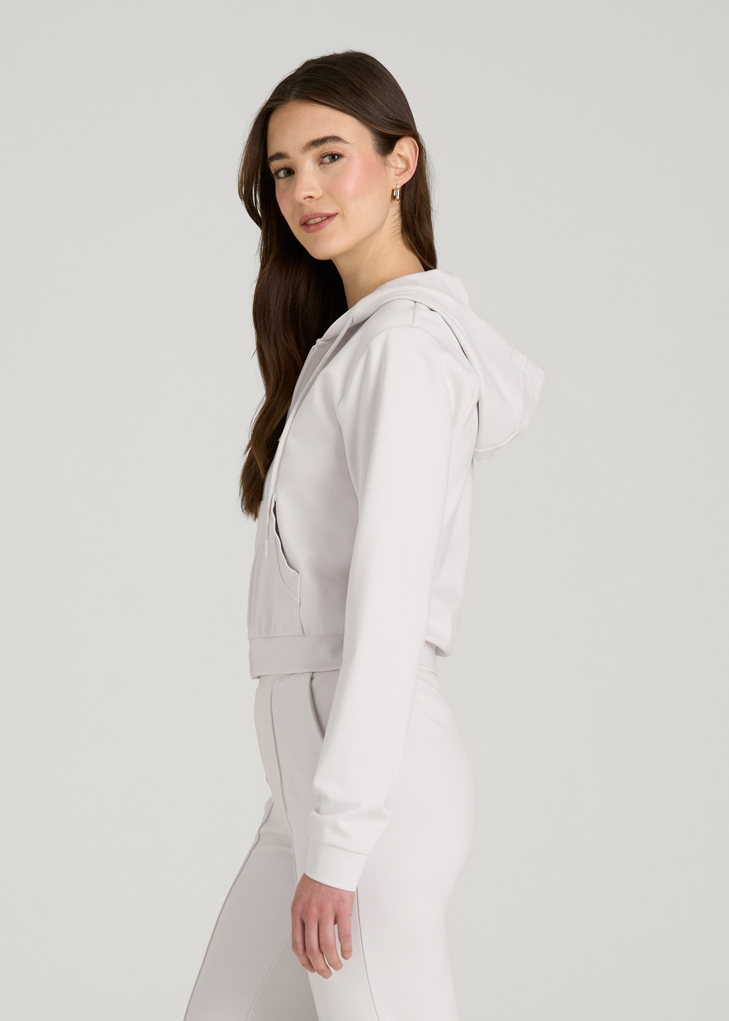 American Tall Online | Soft Flex Ponte Cropped Hoodie for Tall Women in White Sand