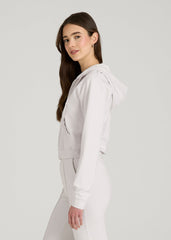 American Tall Online | Soft Flex Ponte Cropped Hoodie for Tall Women in White Sand
