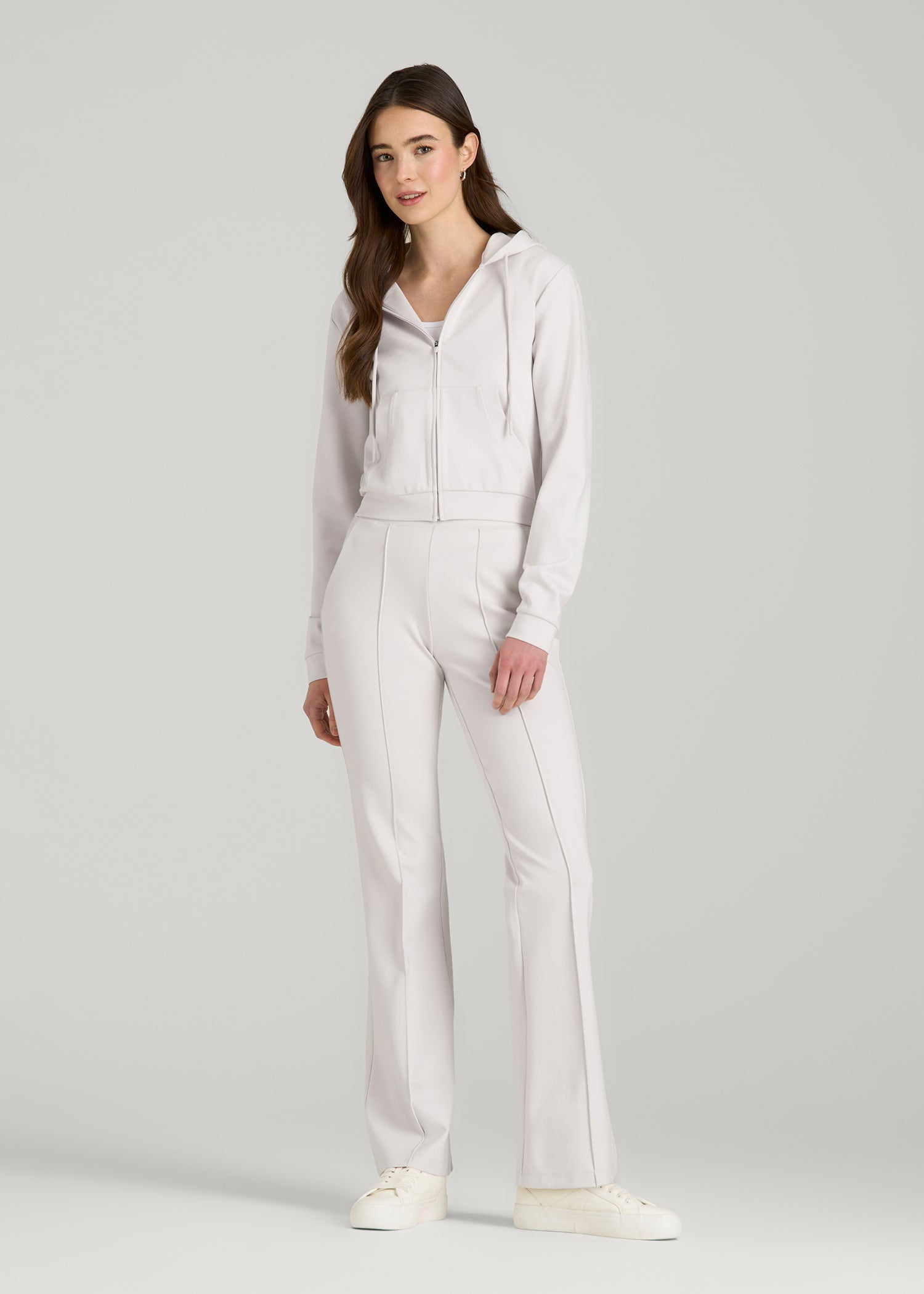 American Tall Online | Soft Flex Ponte Cropped Hoodie for Tall Women in White Sand
