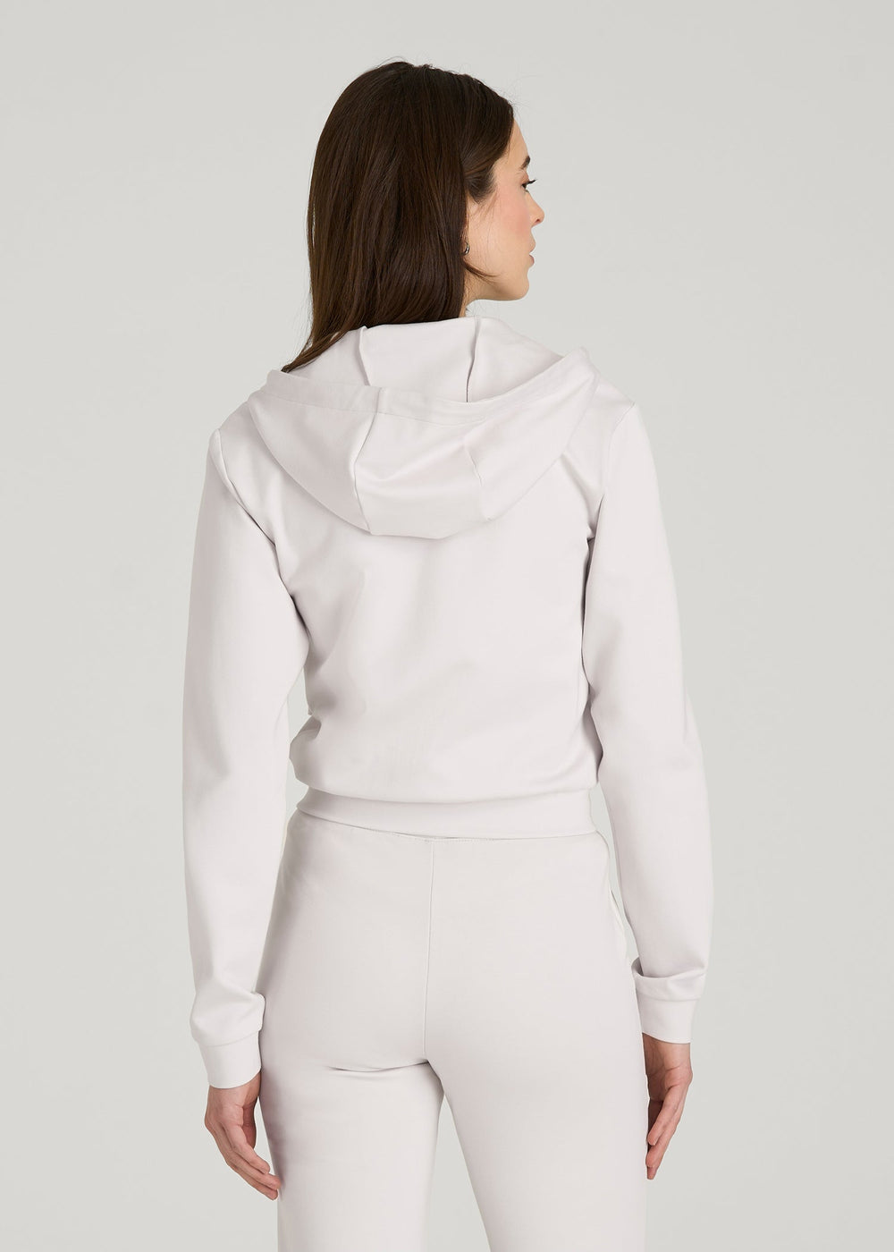 American Tall Online | Soft Flex Ponte Cropped Hoodie for Tall Women in White Sand