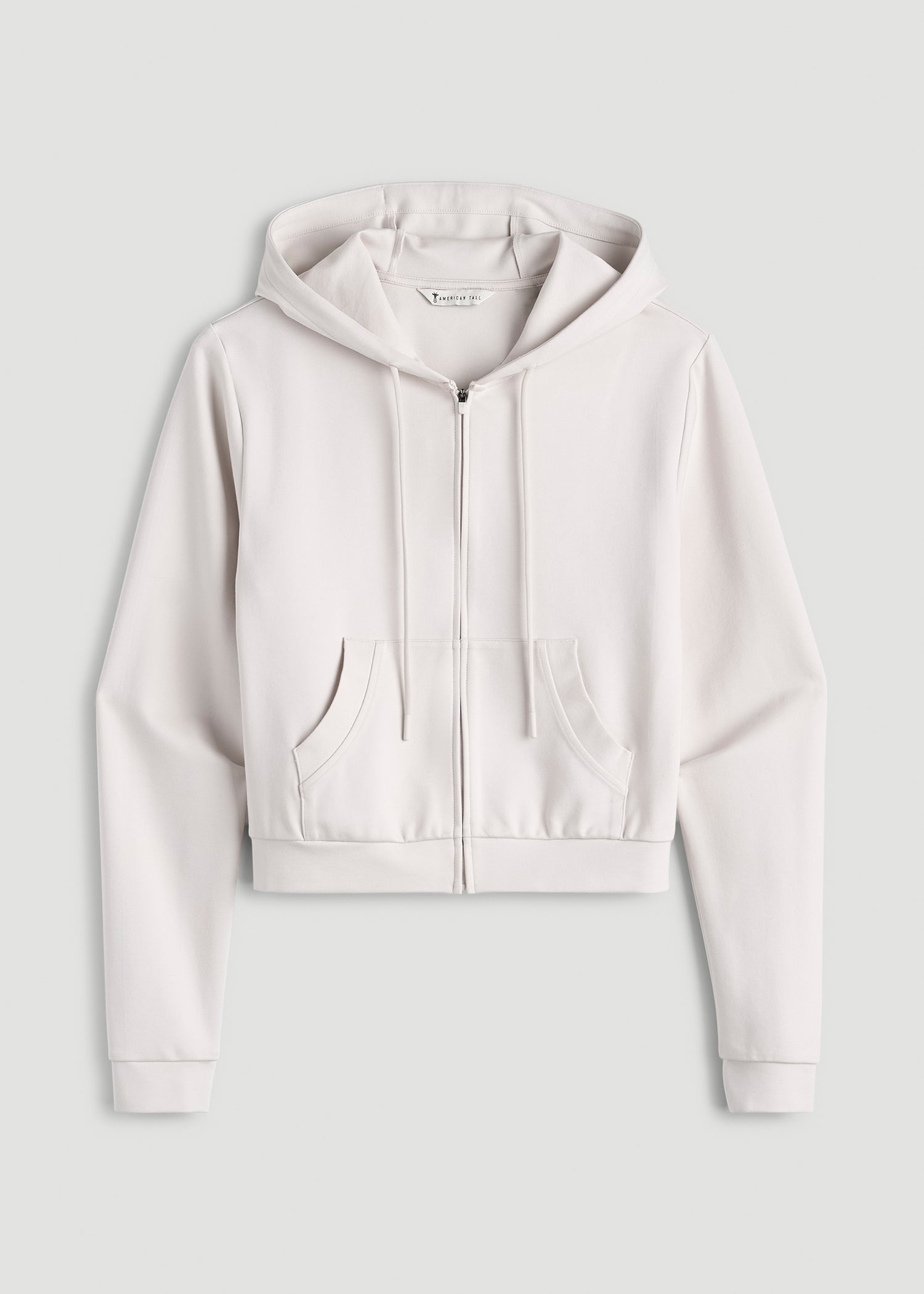 American Tall Online | Soft Flex Ponte Cropped Hoodie for Tall Women in White Sand