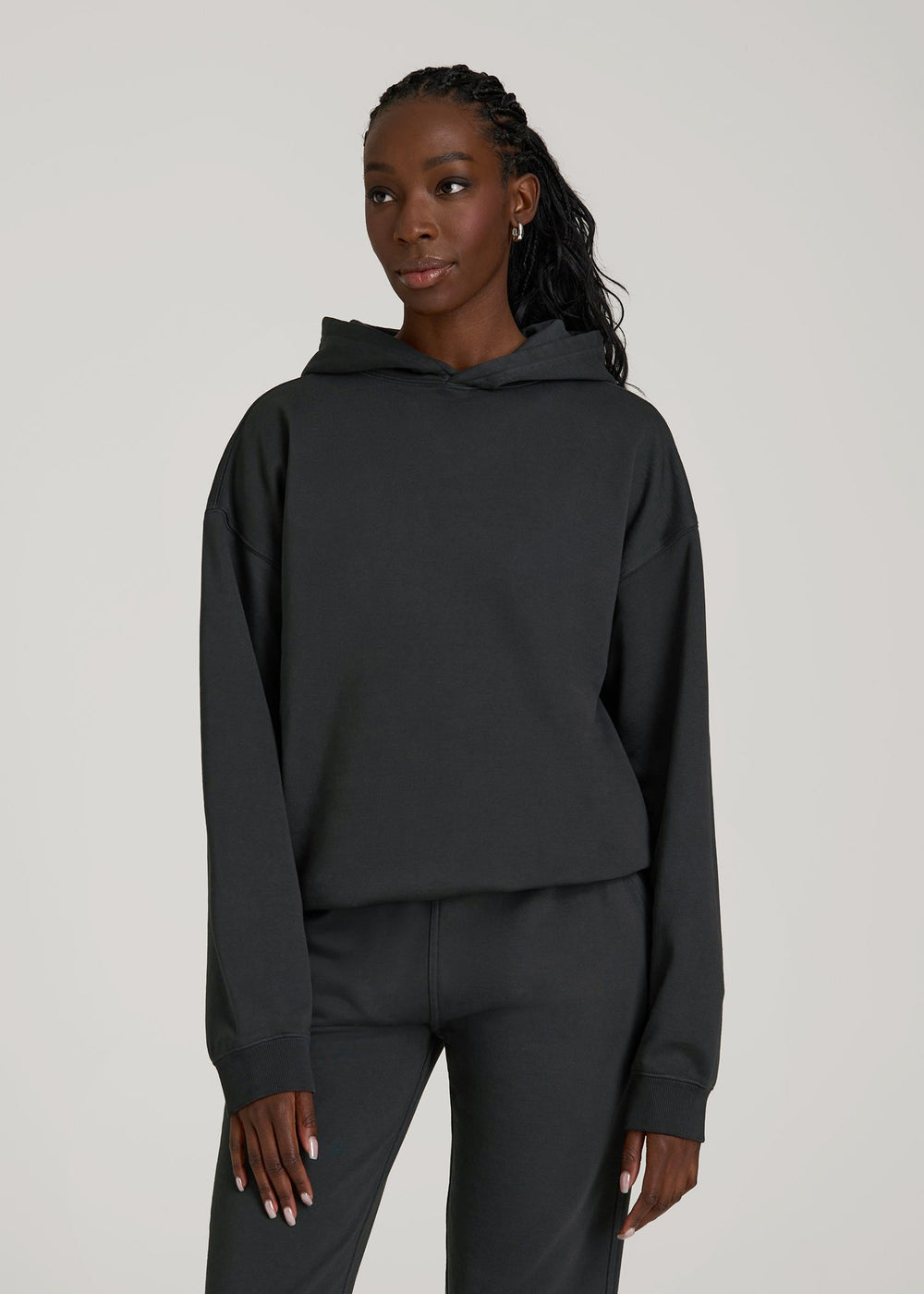American Tall Sale | Garment Dyed Hoodie for Tall Women in Washed Black