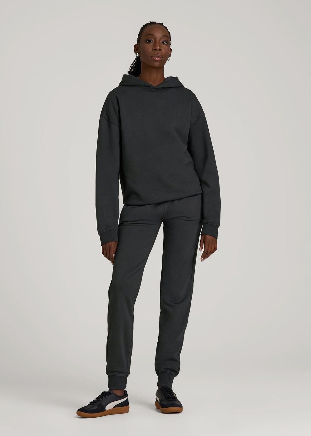 American Tall Sale | Garment Dyed Hoodie for Tall Women in Washed Black