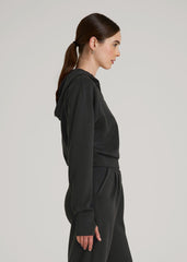 American Tall Outlet | Soft Motion Cropped Zip Up Hoodie for Tall Women in Black