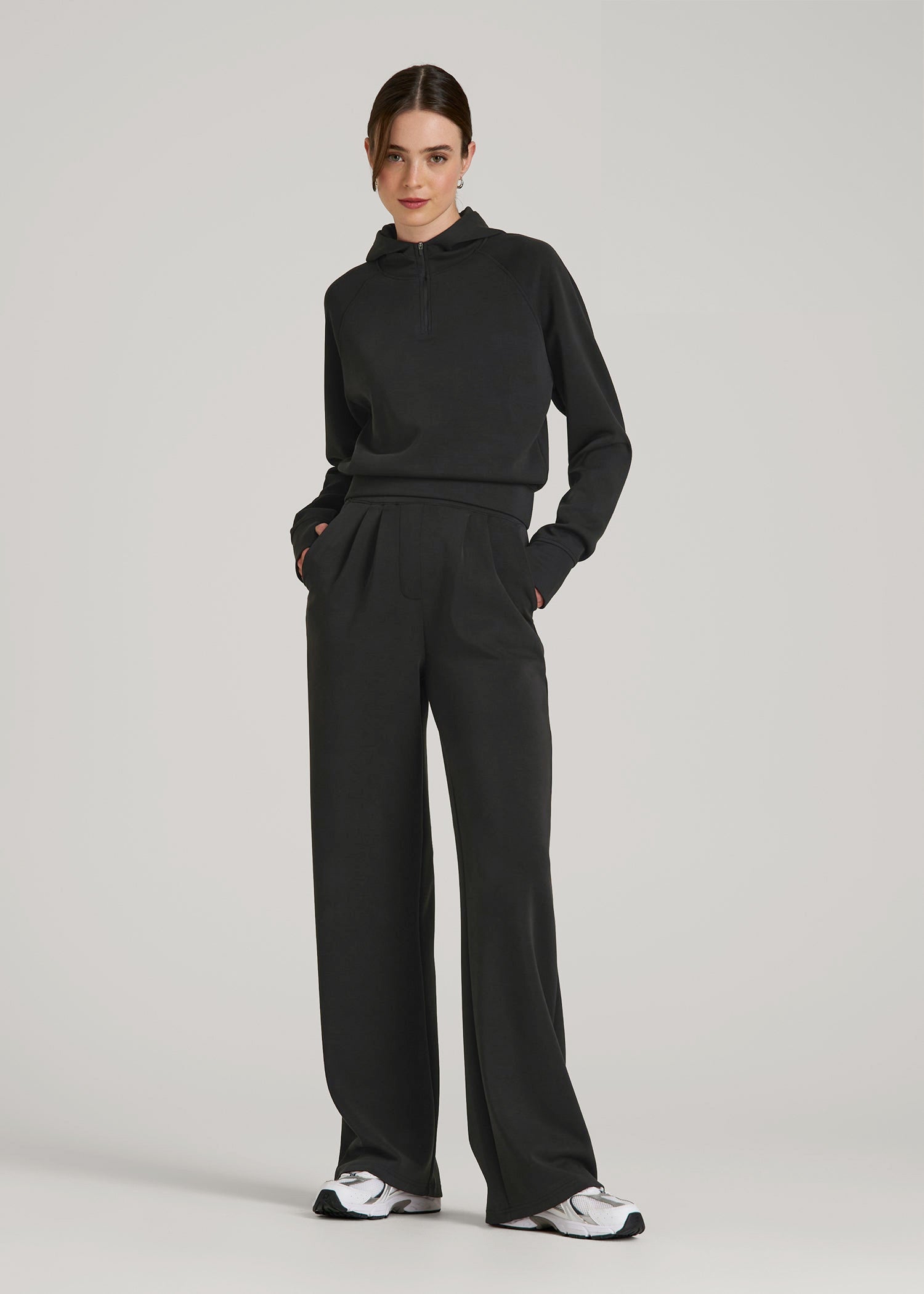 American Tall Outlet | Soft Motion Cropped Zip Up Hoodie for Tall Women in Black