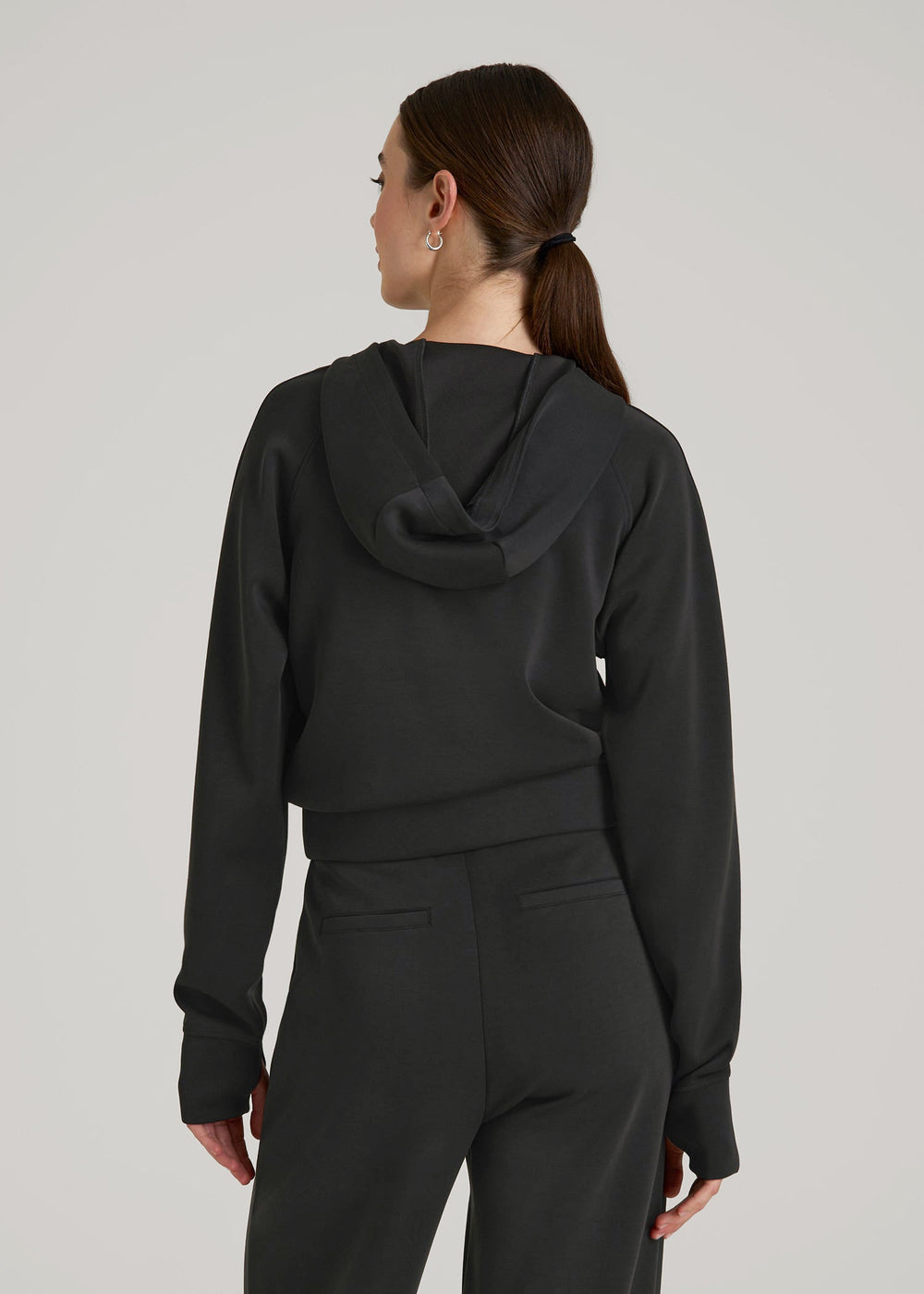 American Tall Outlet | Soft Motion Cropped Zip Up Hoodie for Tall Women in Black