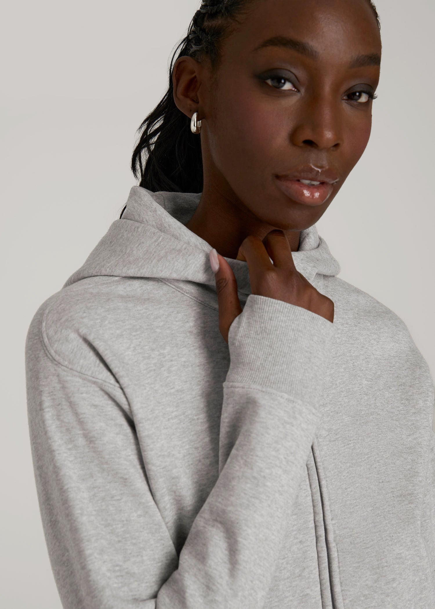American Tall For Sale | Wearever Fleece Cropped Zip-Up Hoodie for Tall Women in Grey Mix