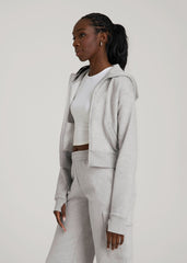 American Tall For Sale | Wearever Fleece Cropped Zip-Up Hoodie for Tall Women in Grey Mix